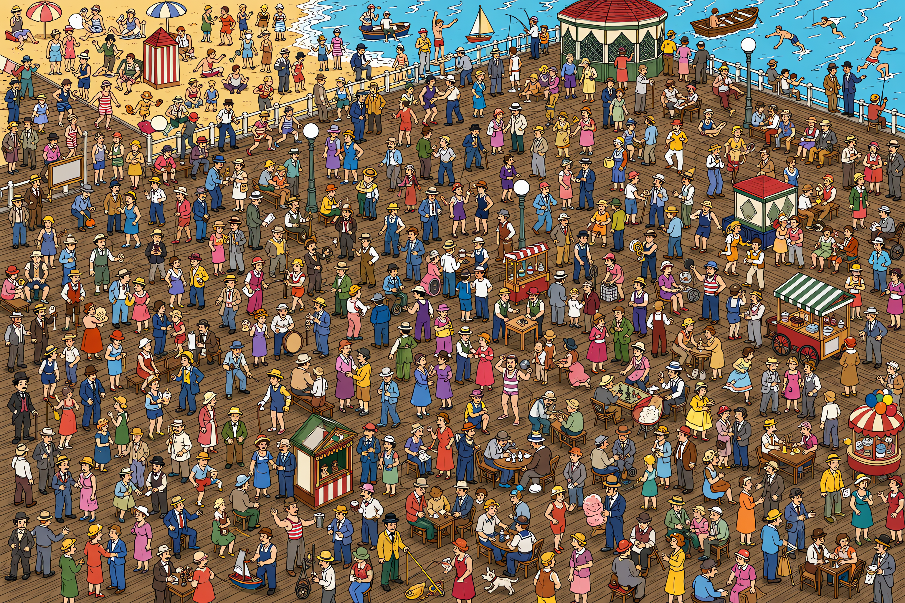 Illustrated crowd scene for Chaplin · Boardwalk · Variation 4