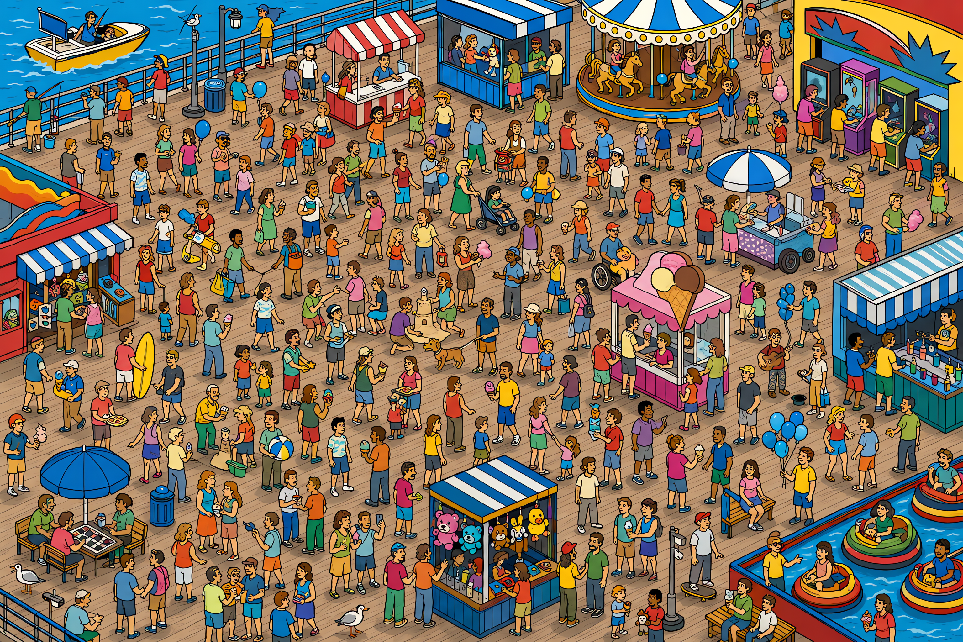 Illustrated crowd scene for Cristiano Ronaldo · Beach boardwalk · Variation 1