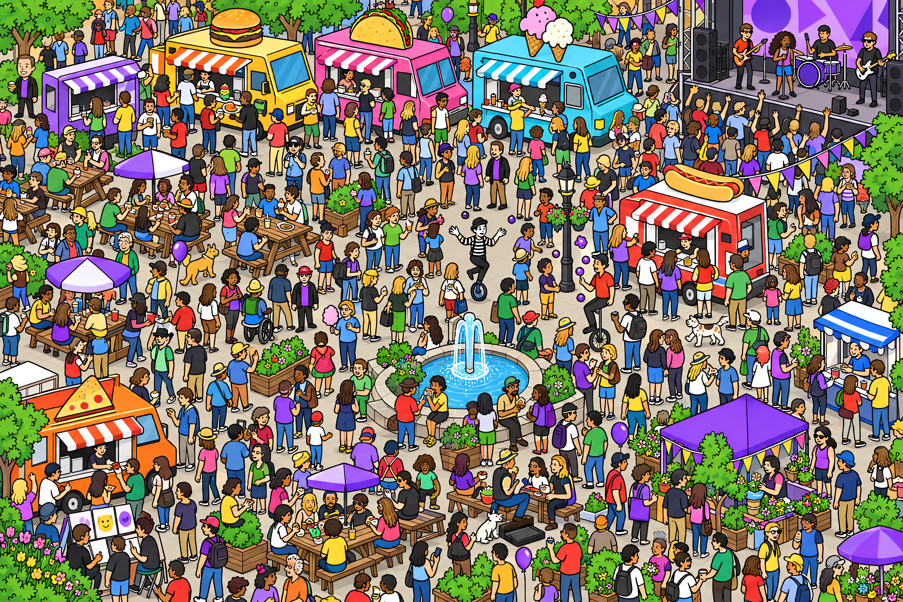 Illustrated crowd scene for Elon Musk · Street food festival · Variation 1