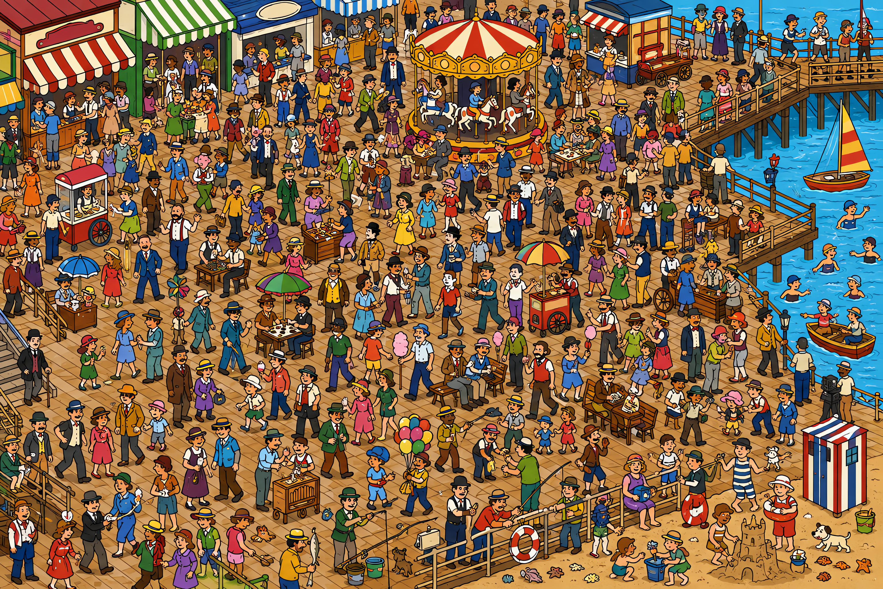 Illustrated crowd scene for Chaplin · Boardwalk · Variation 3