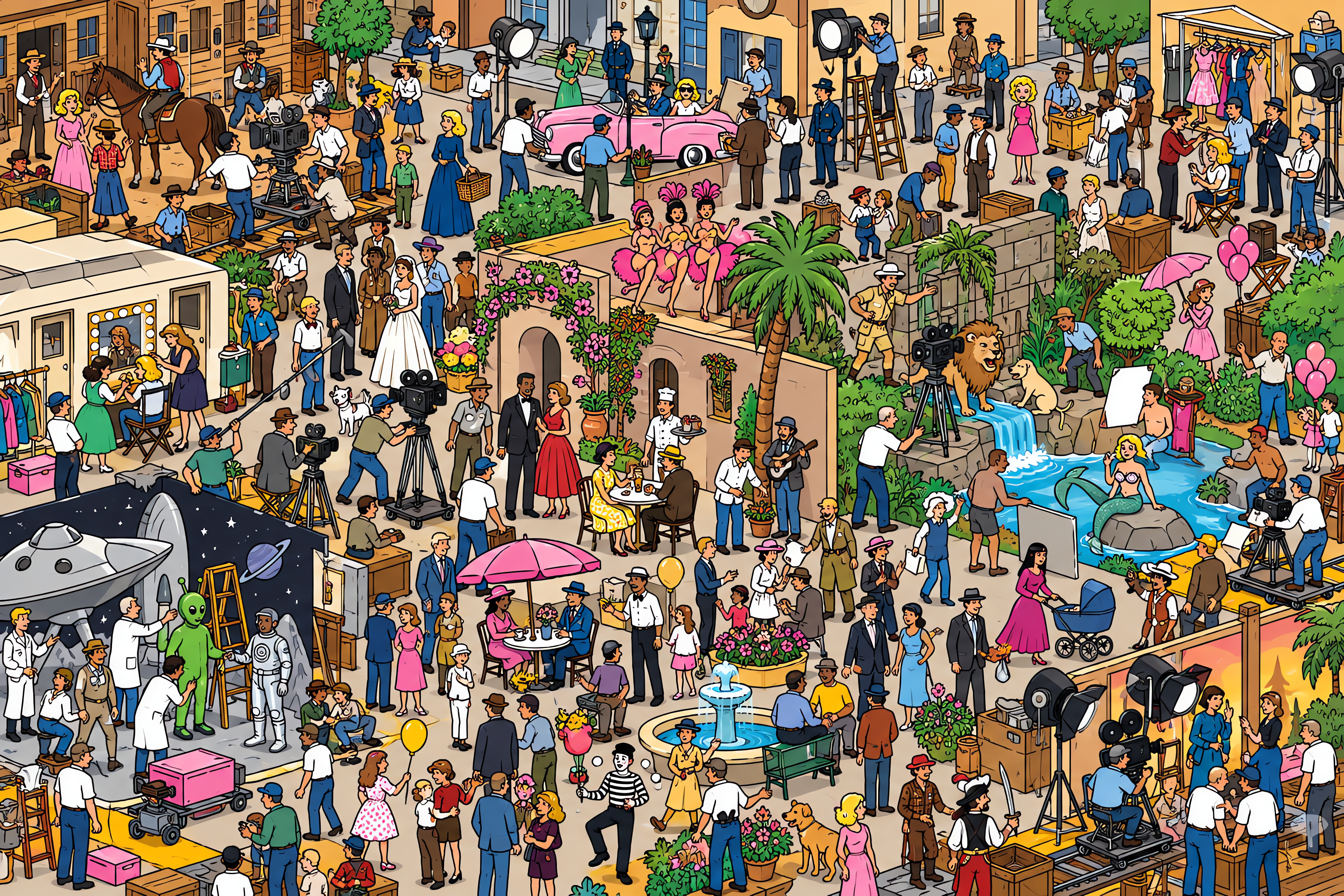 Illustrated crowd scene for Marilyn Monroe · Classic Movie Studio