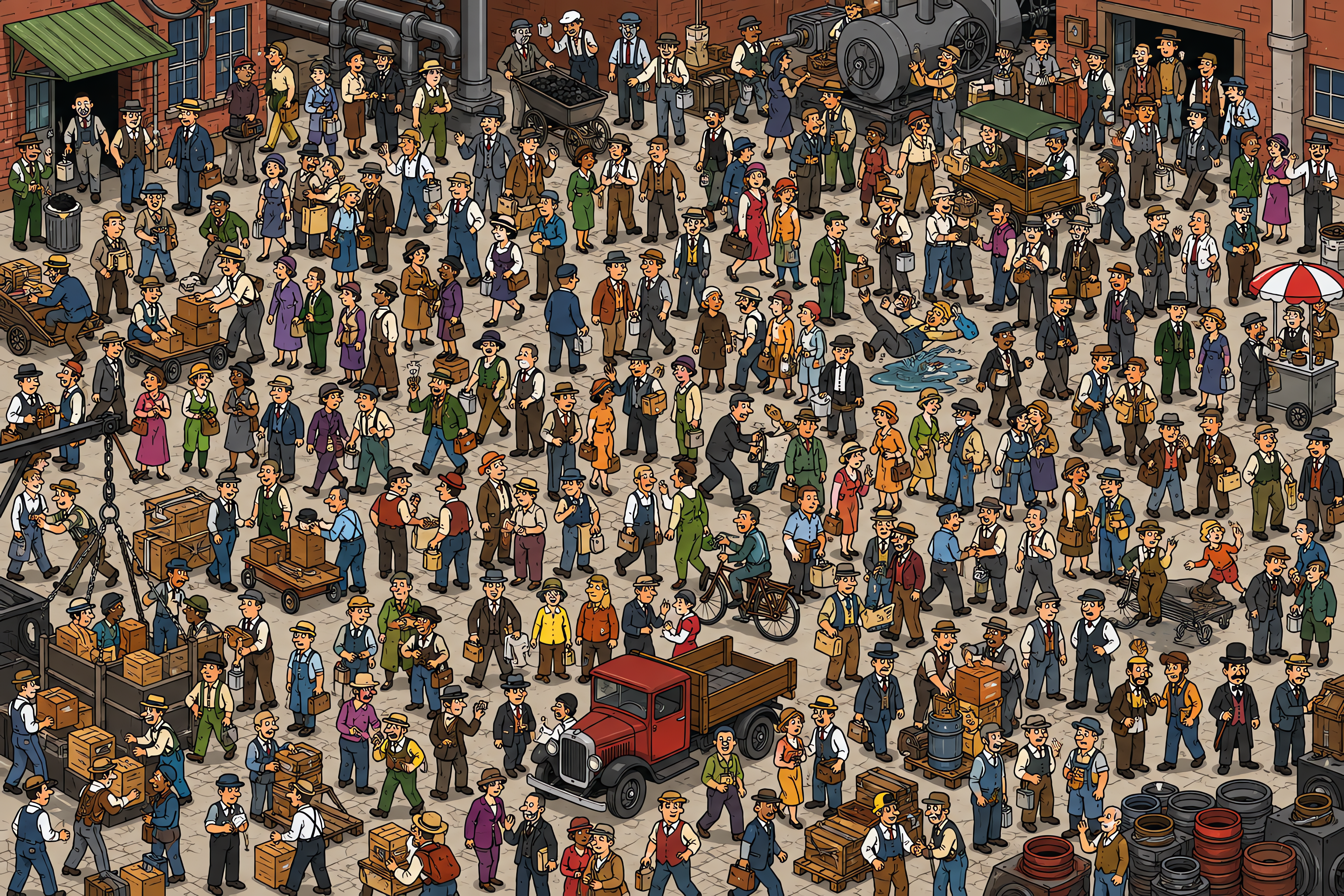 Illustrated crowd scene for Chaplin · Factory · Variation 2