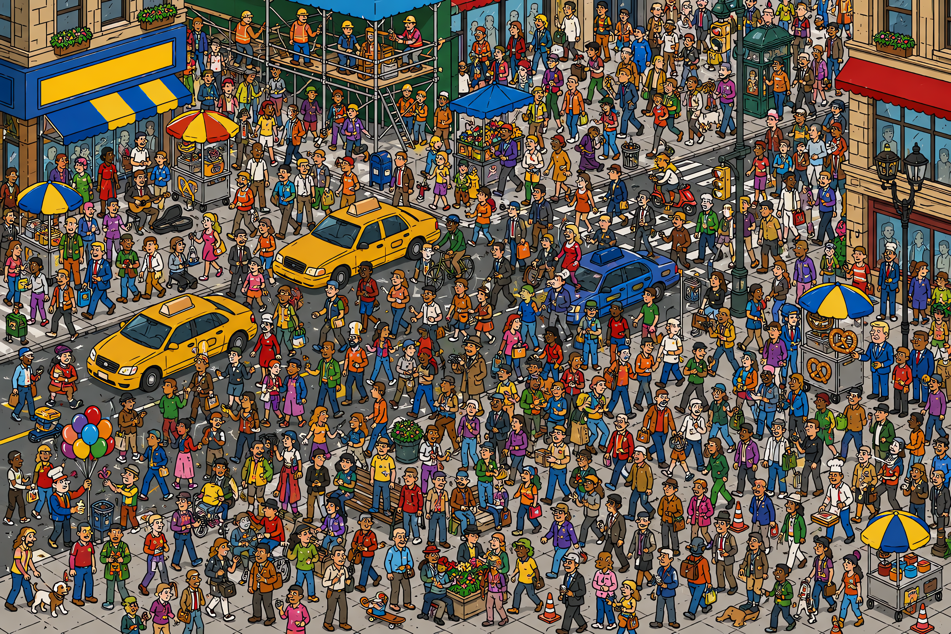 Illustrated crowd scene for Donald Trump · Manhattan avenue