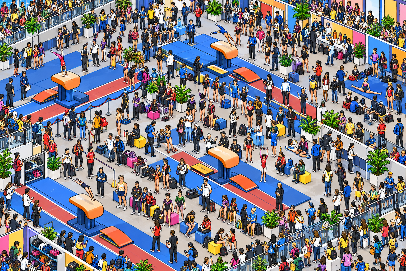 Illustrated crowd scene for Carlos Yulo Vault