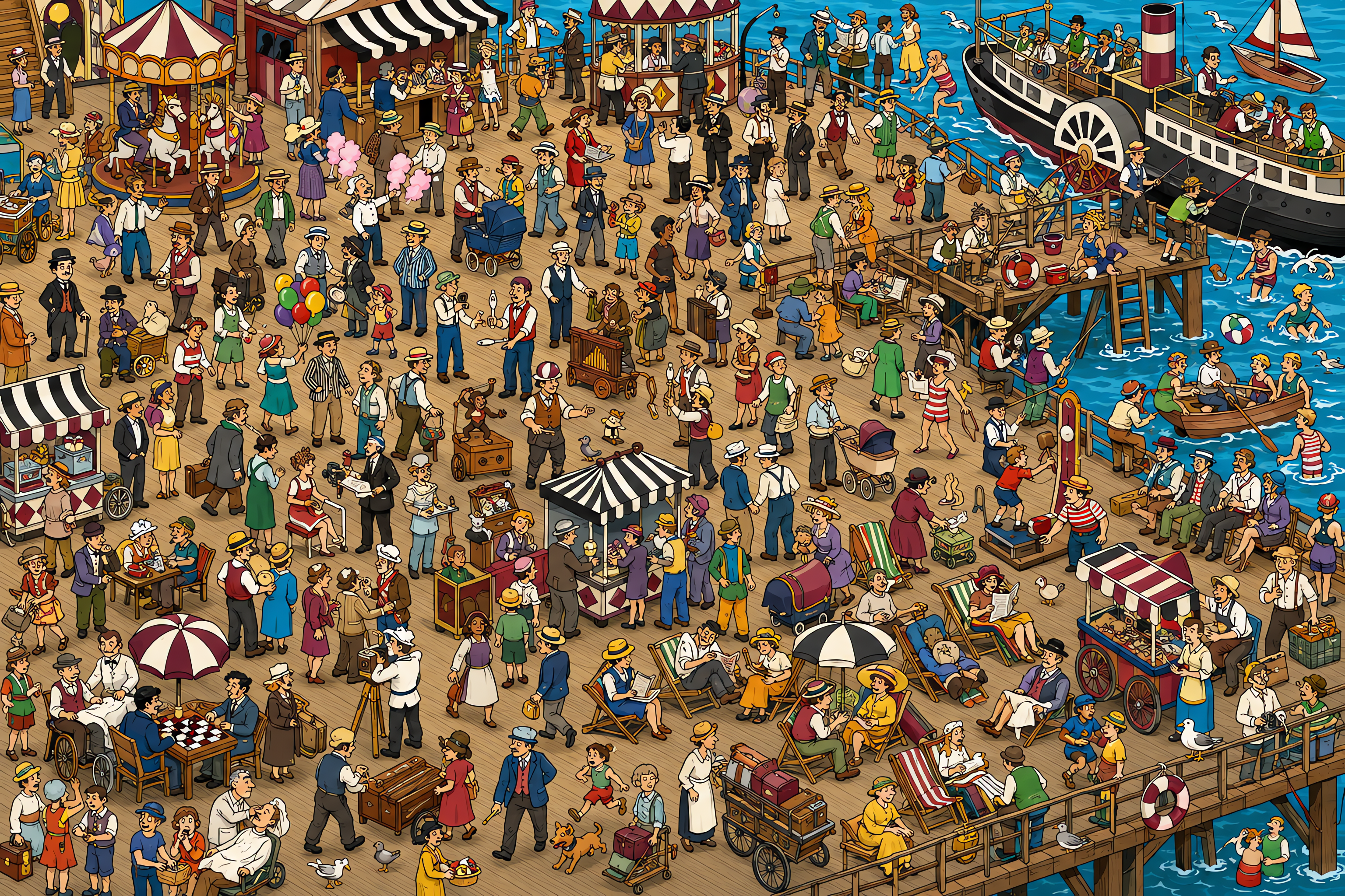Illustrated crowd scene for Chaplin · Boardwalk · Variation 6