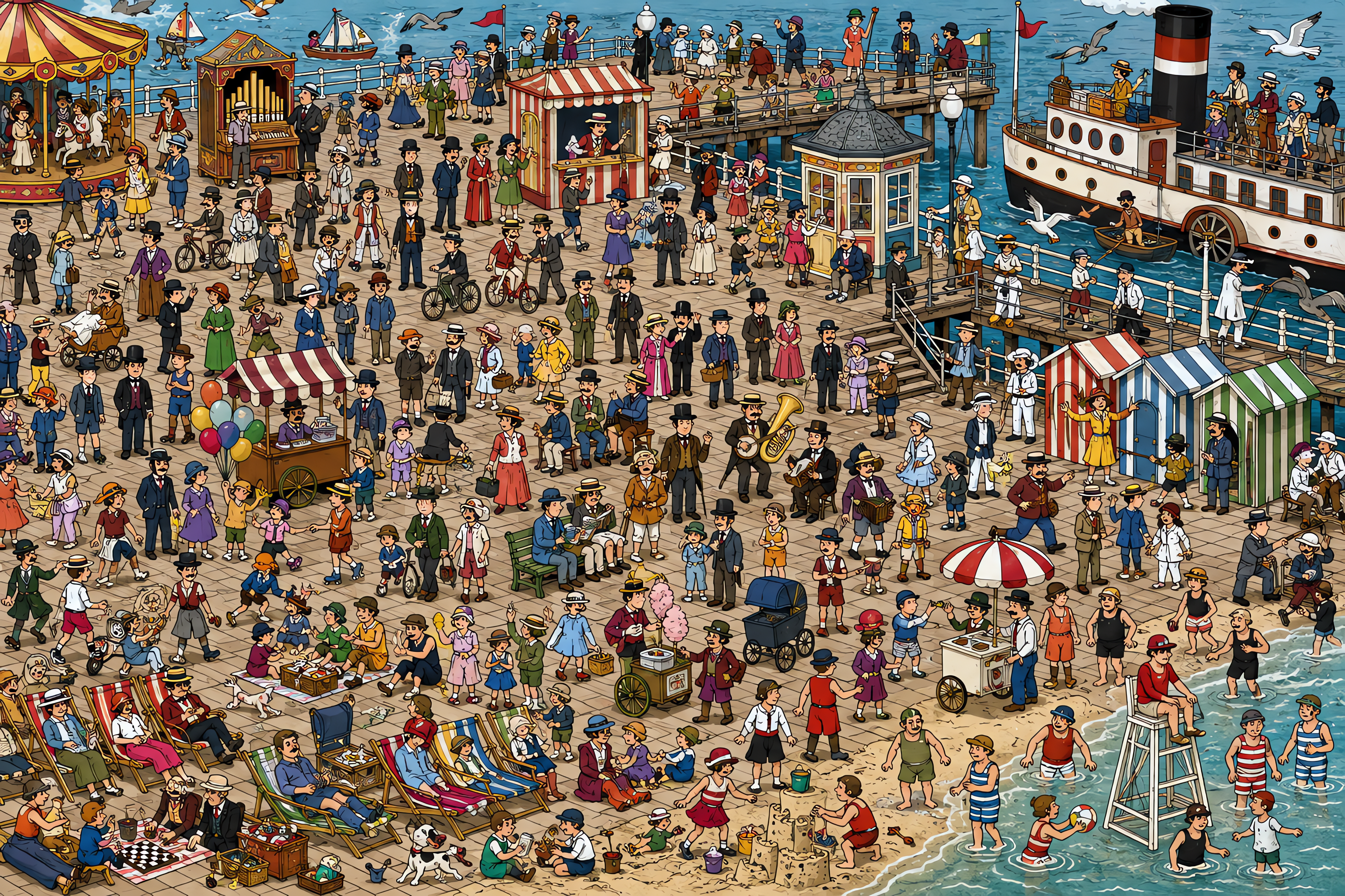 Illustrated crowd scene for Chaplin · Boardwalk · Variation 2