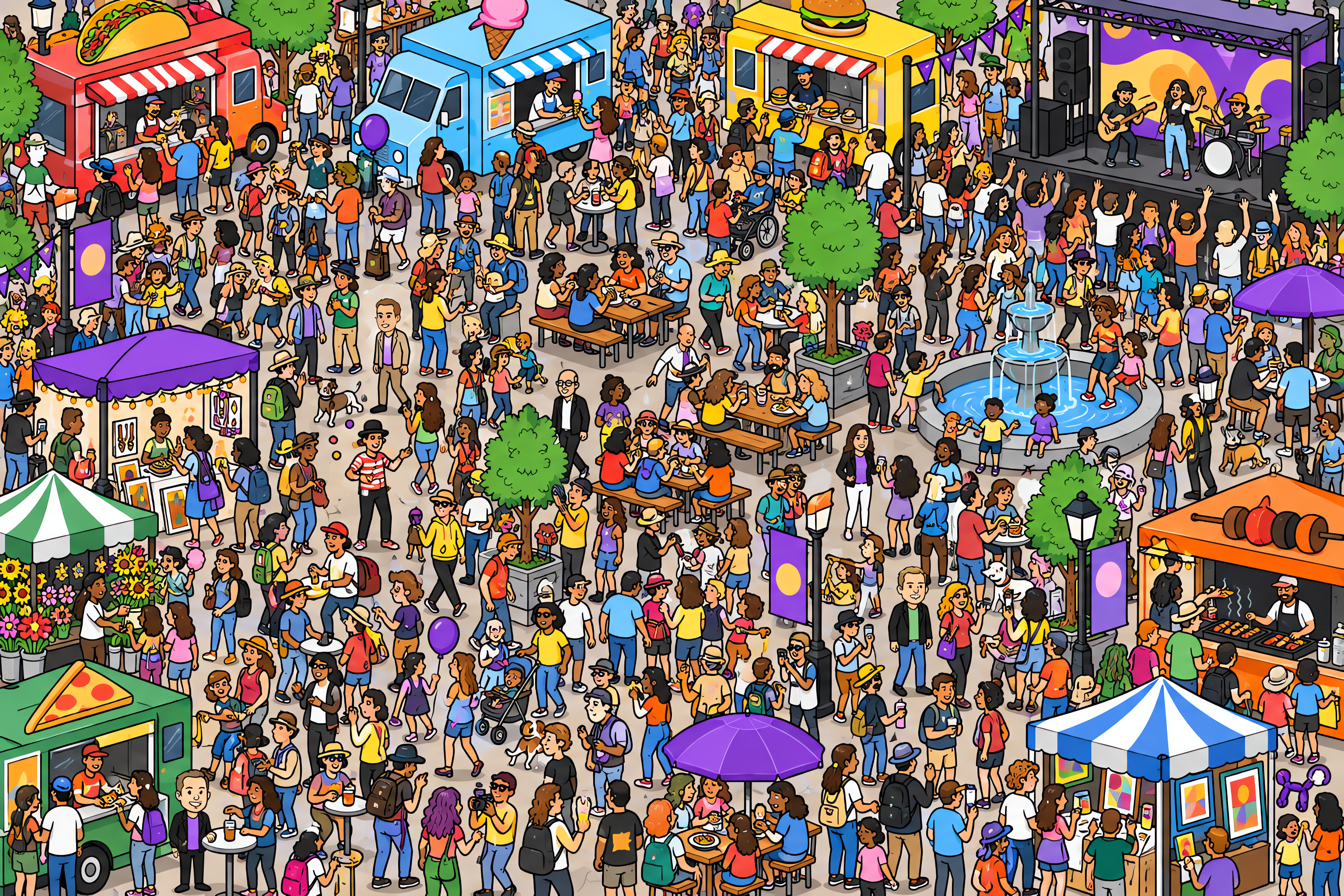 Illustrated crowd scene for Elon Musk · Street food festival · Variation 2