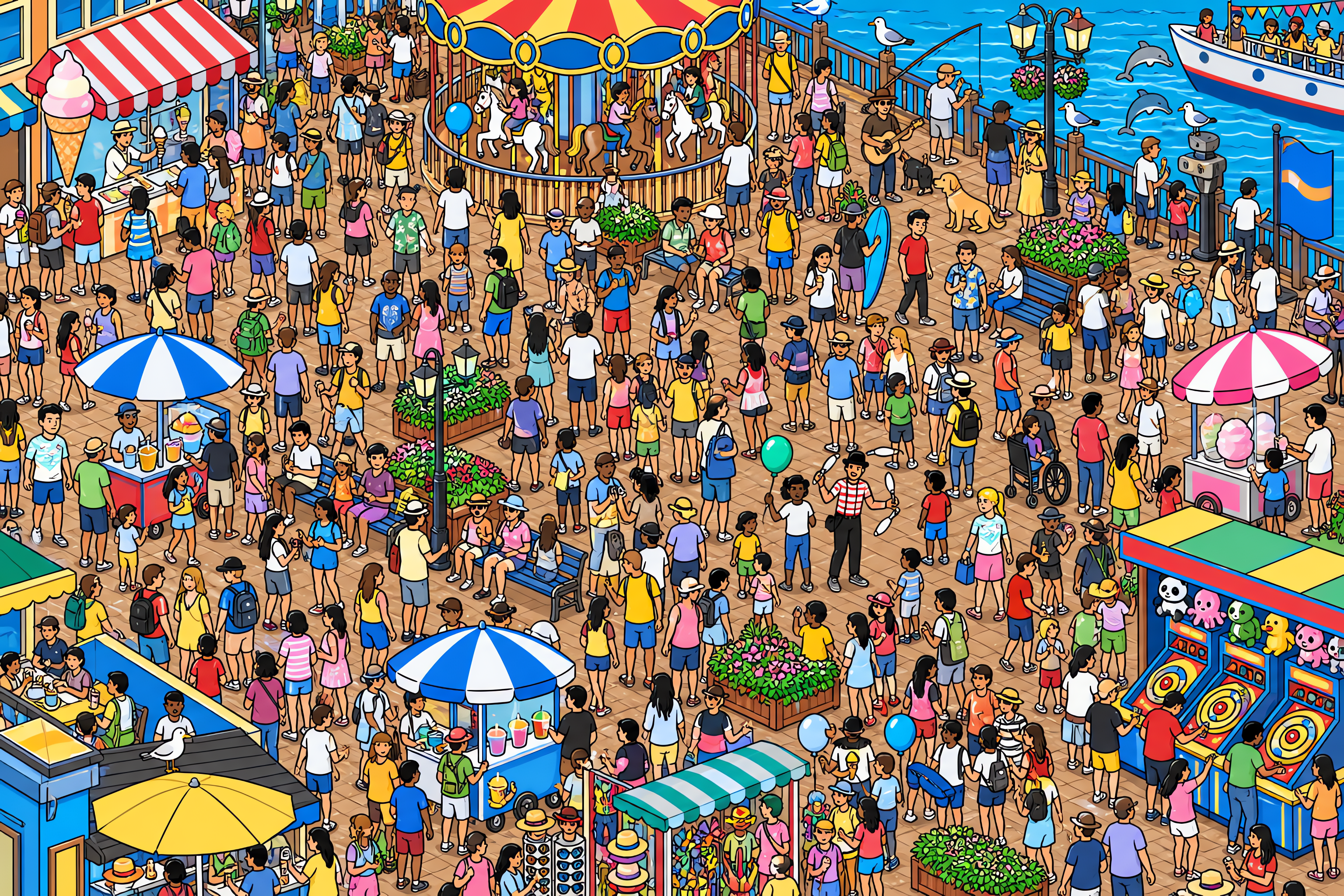 Illustrated crowd scene for Cristiano Ronaldo · Beach boardwalk · Variation 2
