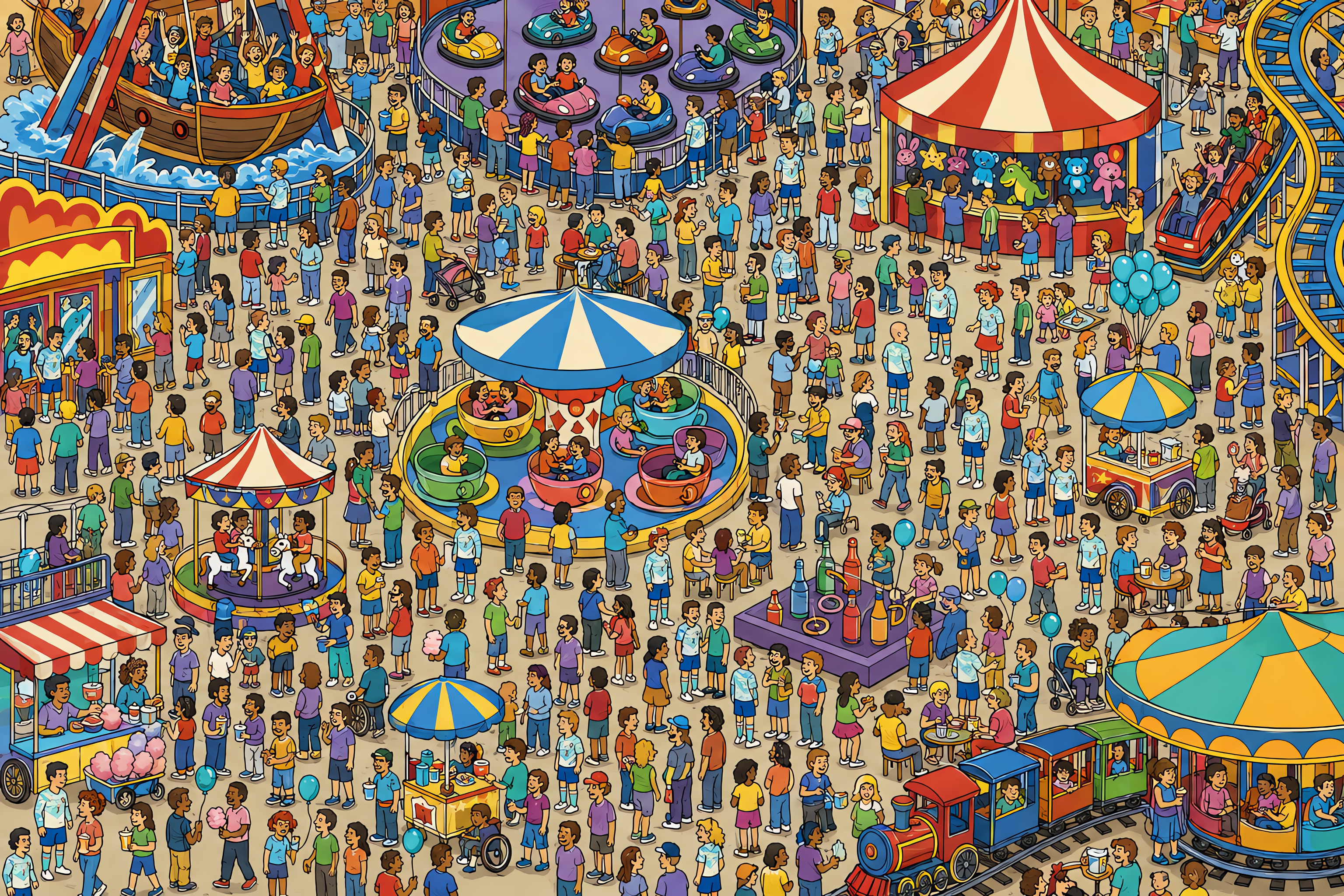 Illustrated crowd scene for Cristiano Ronaldo · Amusement park