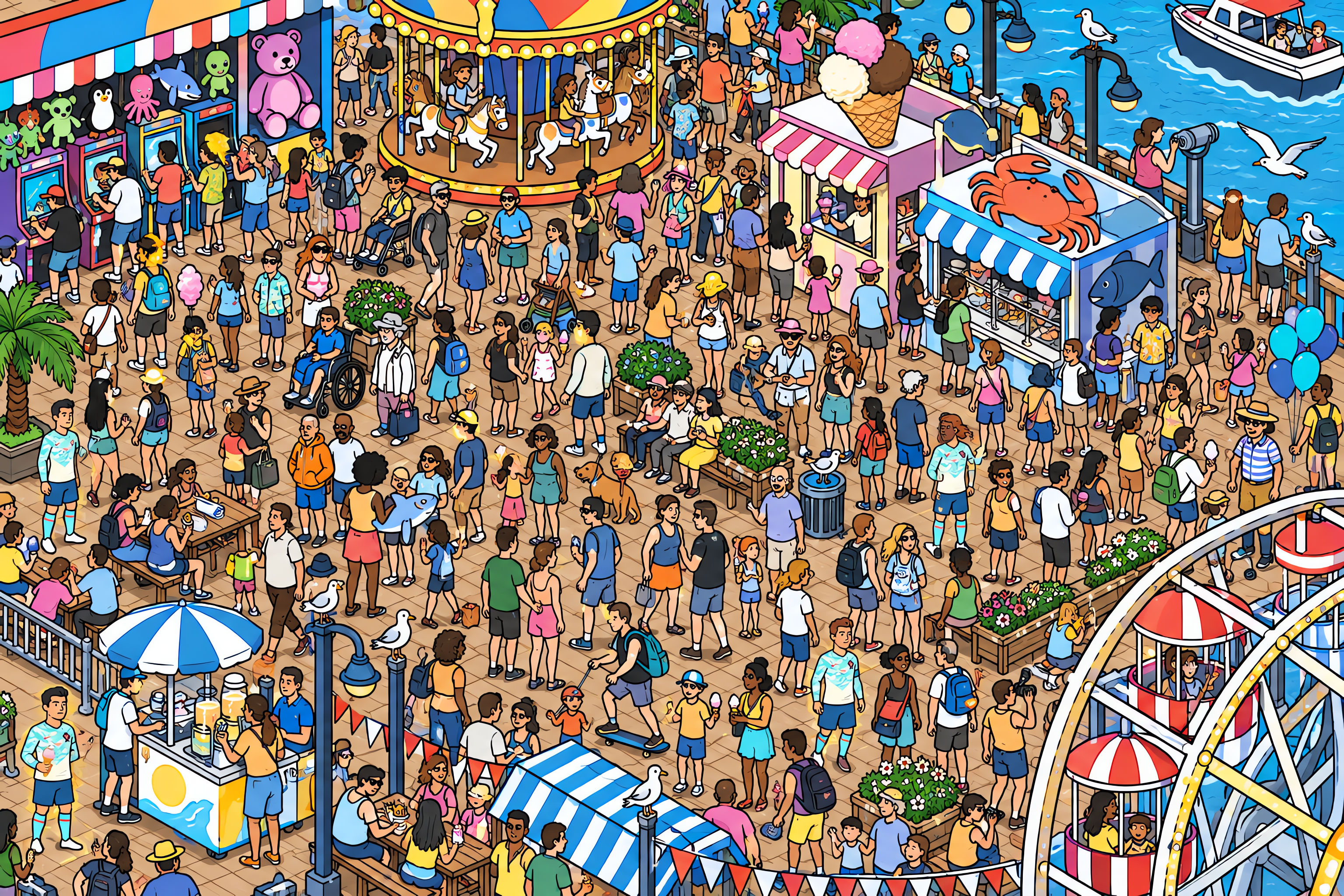 Illustrated crowd scene for Cristiano Ronaldo · Beach boardwalk · Variation 3