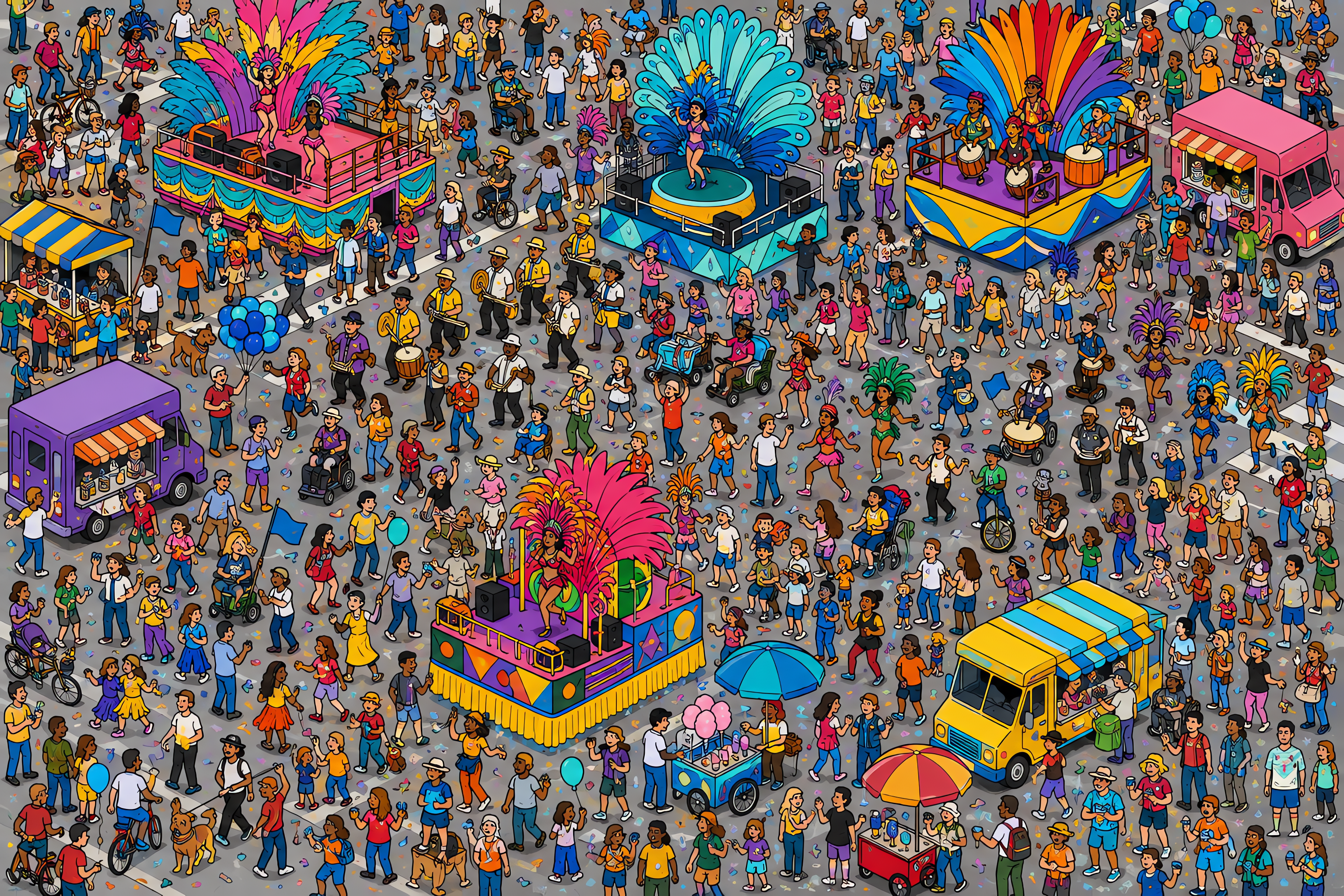 Illustrated crowd scene for Cristiano Ronaldo · Street carnival parade