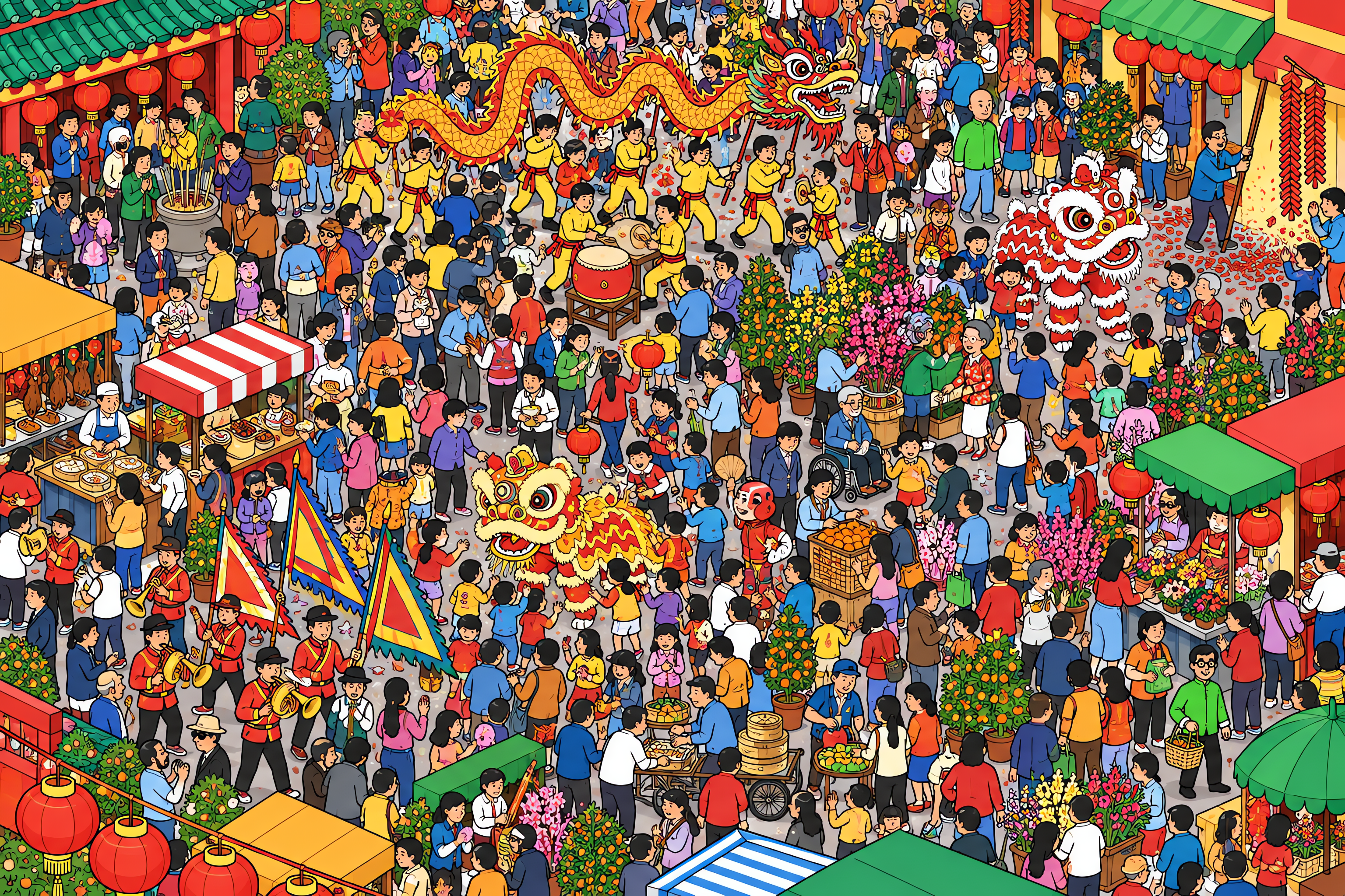 Illustrated crowd scene for Jackie Chan · Lunar New Year