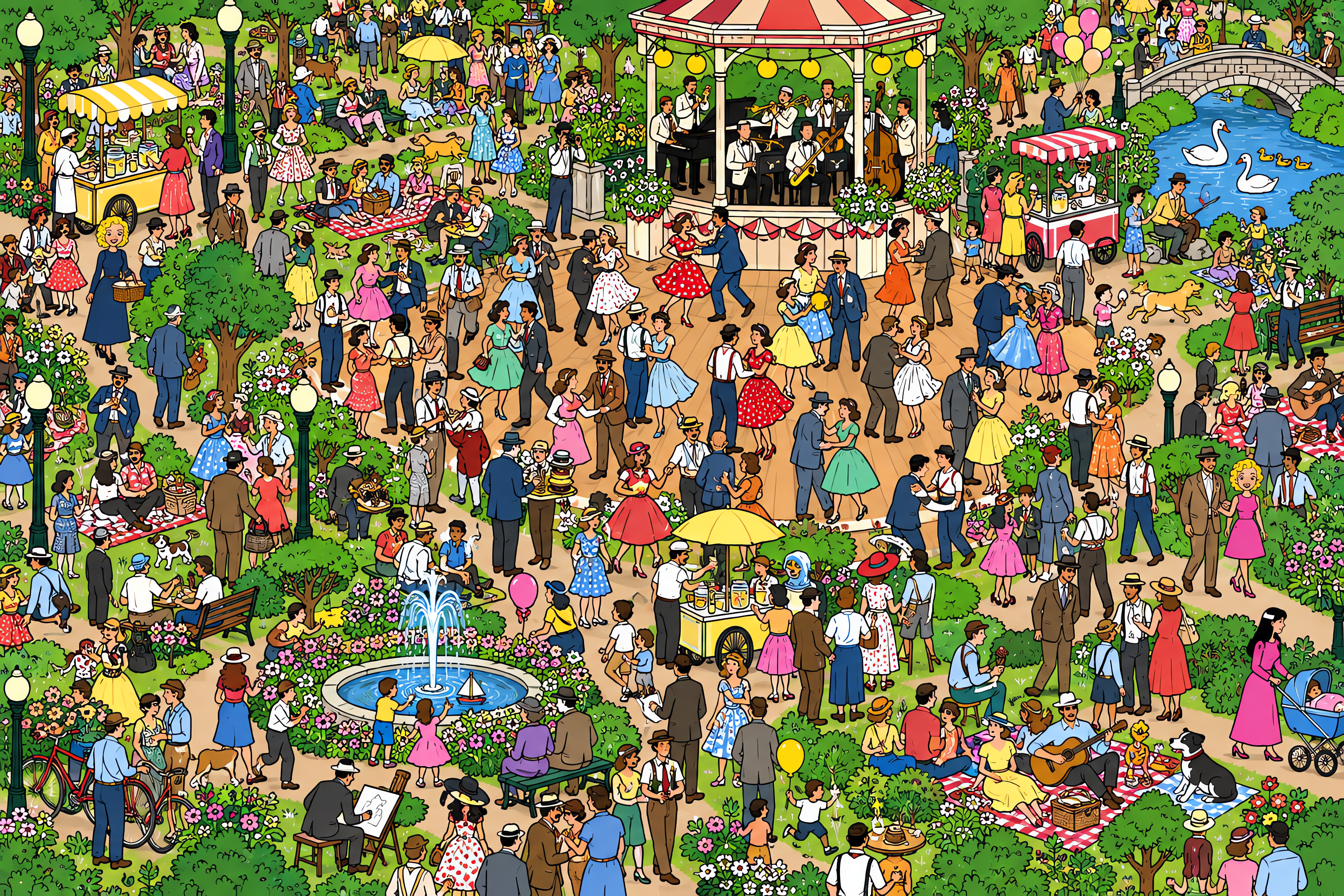 Illustrated crowd scene for Marilyn Monroe · Bandstand