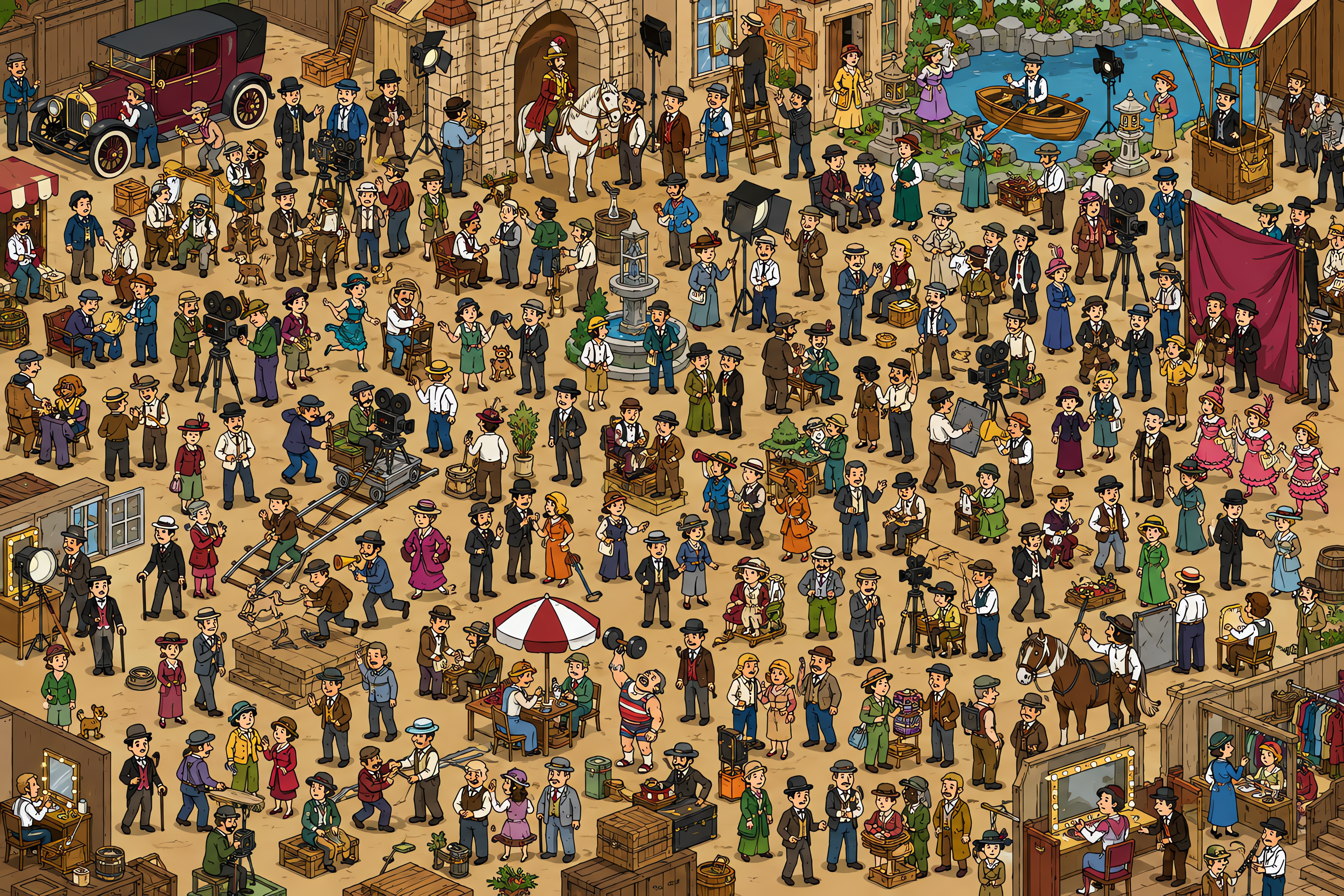 Illustrated crowd scene for Chaplin · Backlot · Variation 2