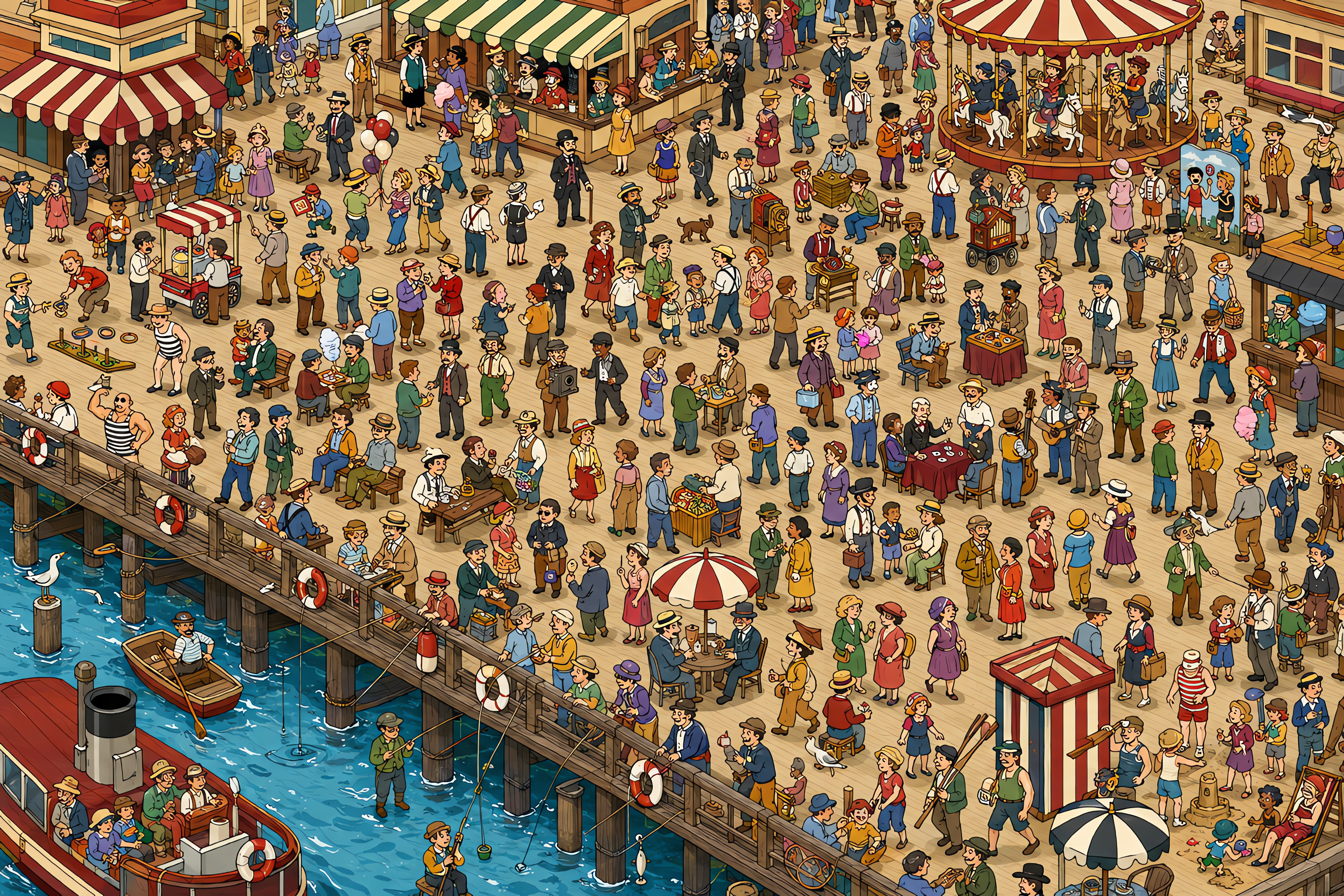 Illustrated crowd scene for Charlie Chaplin Collection