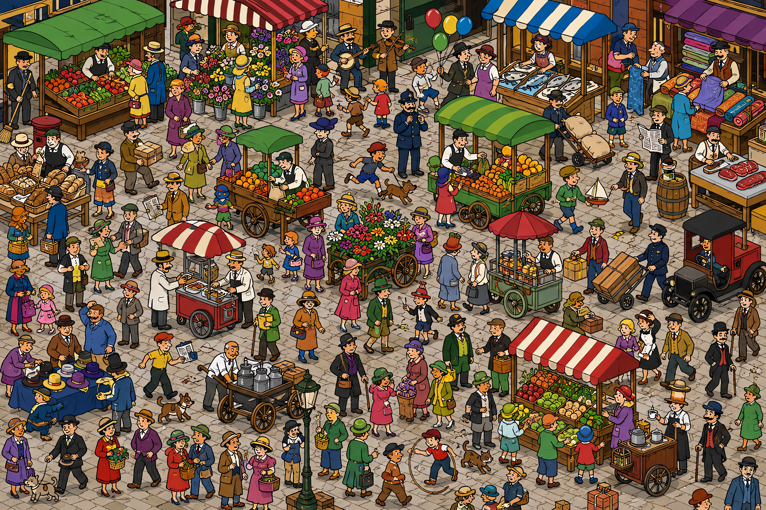 Illustrated crowd scene for Chaplin · Market · Variation 2