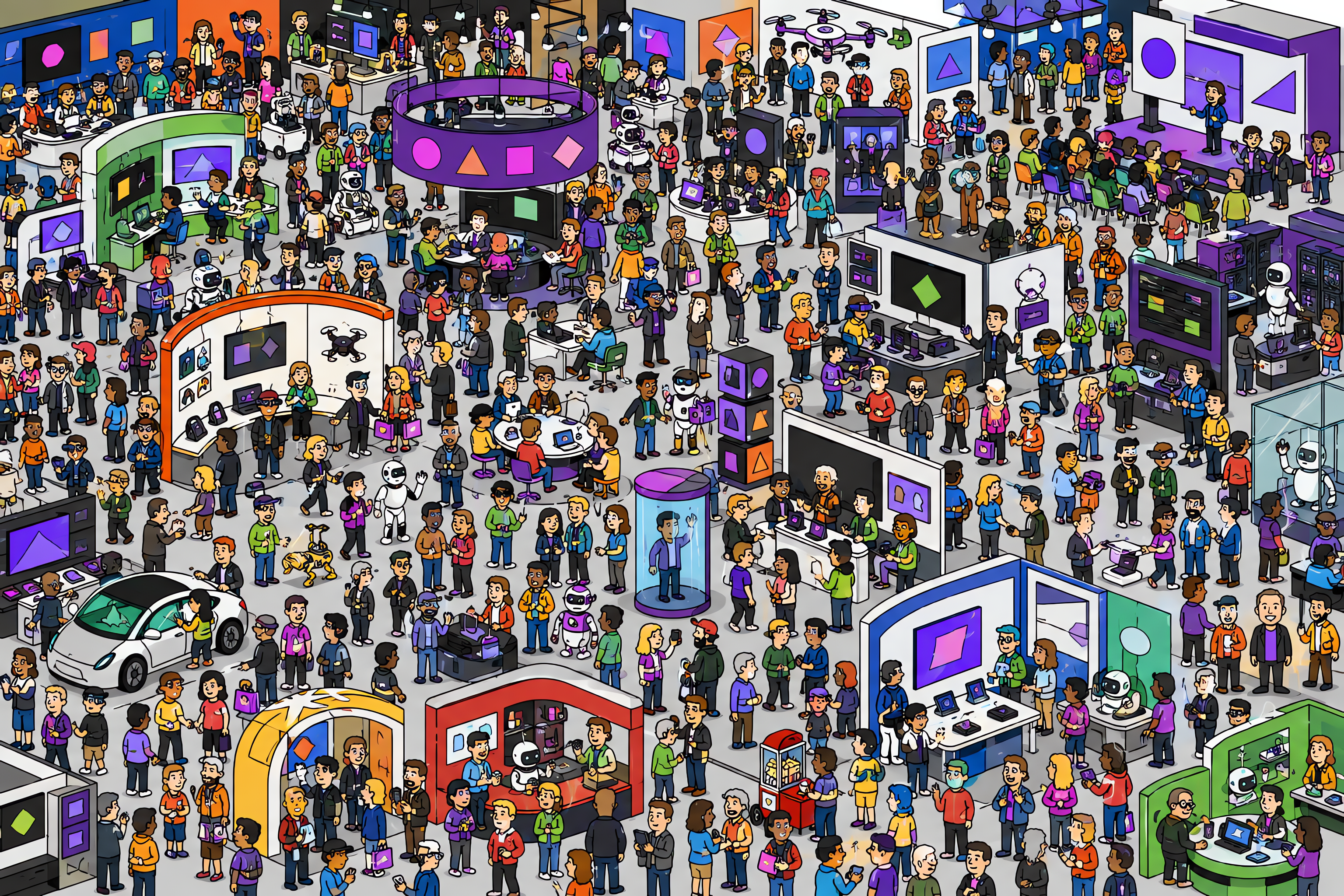 Illustrated crowd scene for Elon Musk · Tech expo · Variation 1