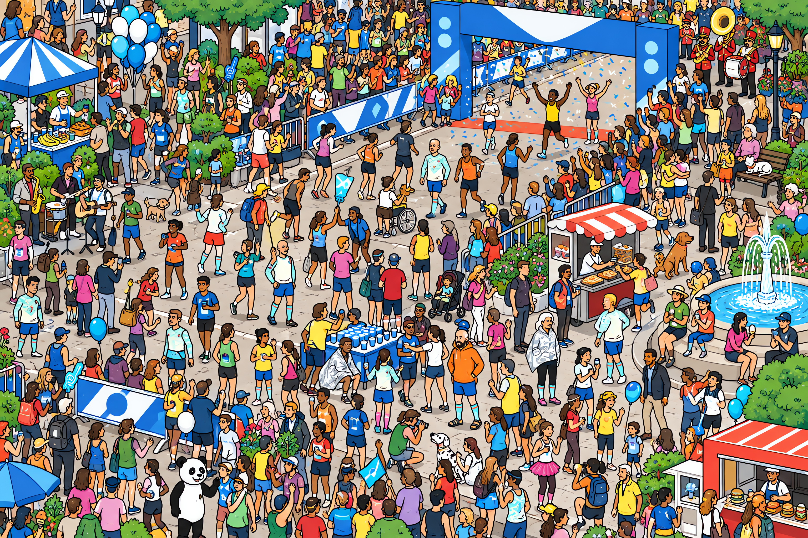 Illustrated crowd scene for Cristiano Ronaldo · Marathon finish line party