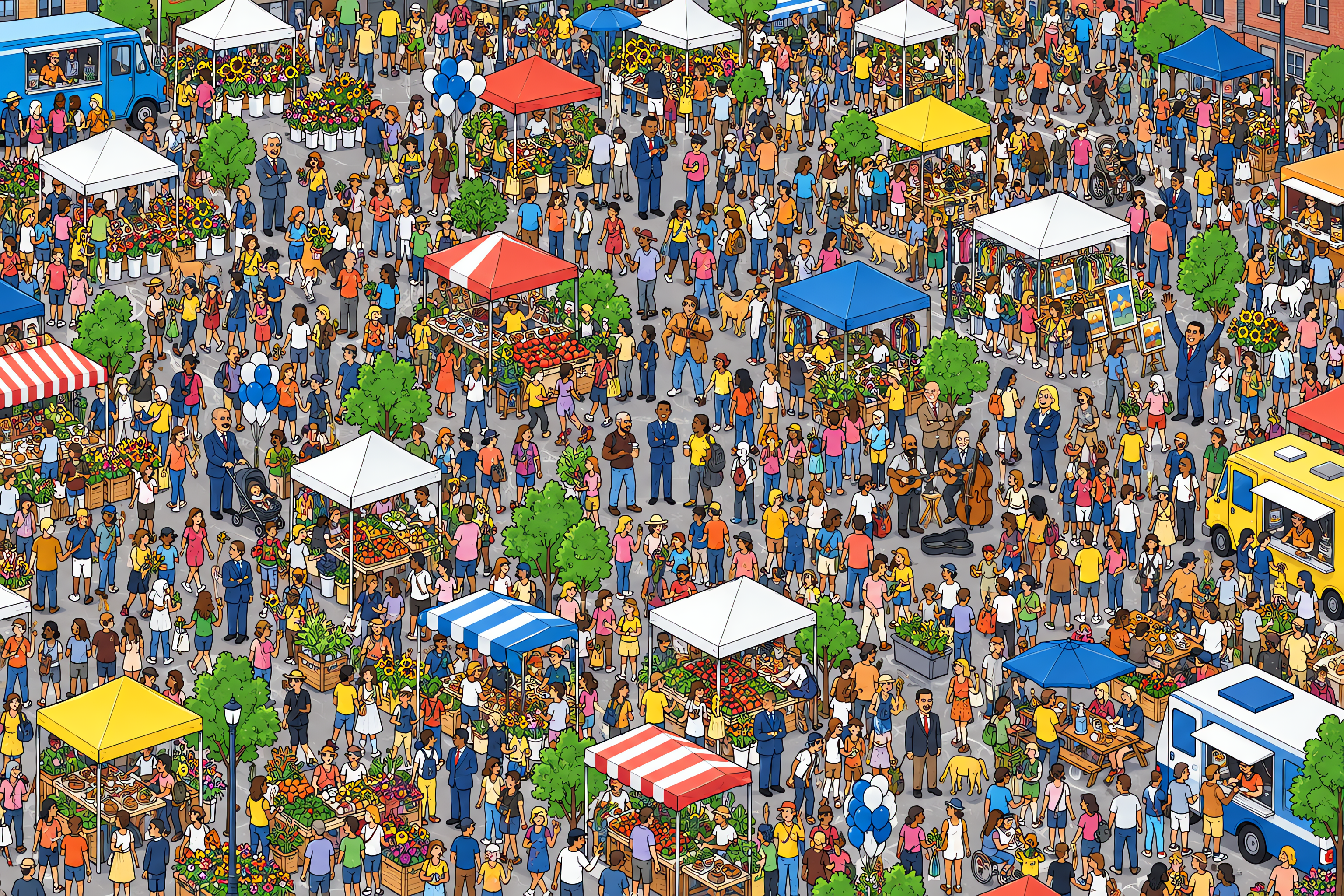 Illustrated crowd scene for Barack Obama · Farmers market