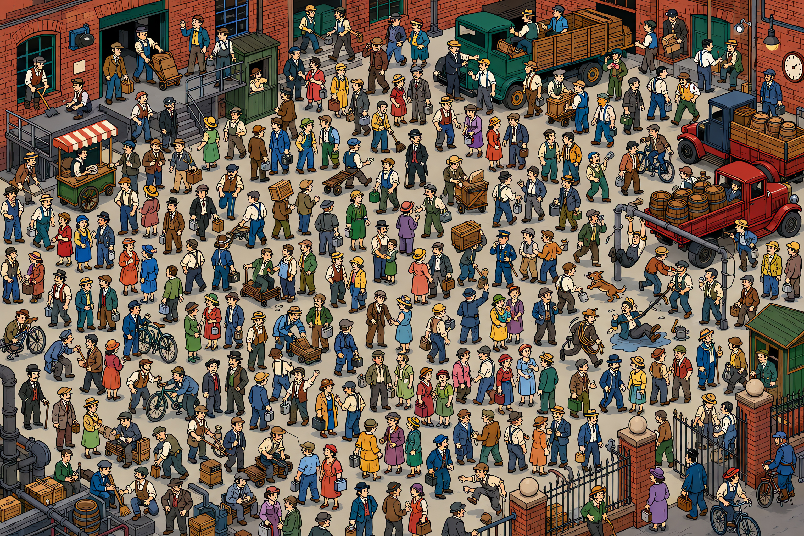 Illustrated crowd scene for Chaplin · Factory · Variation 1