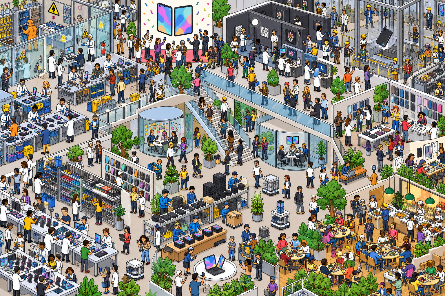 Illustrated crowd scene for iPhone Duo · Design Lab