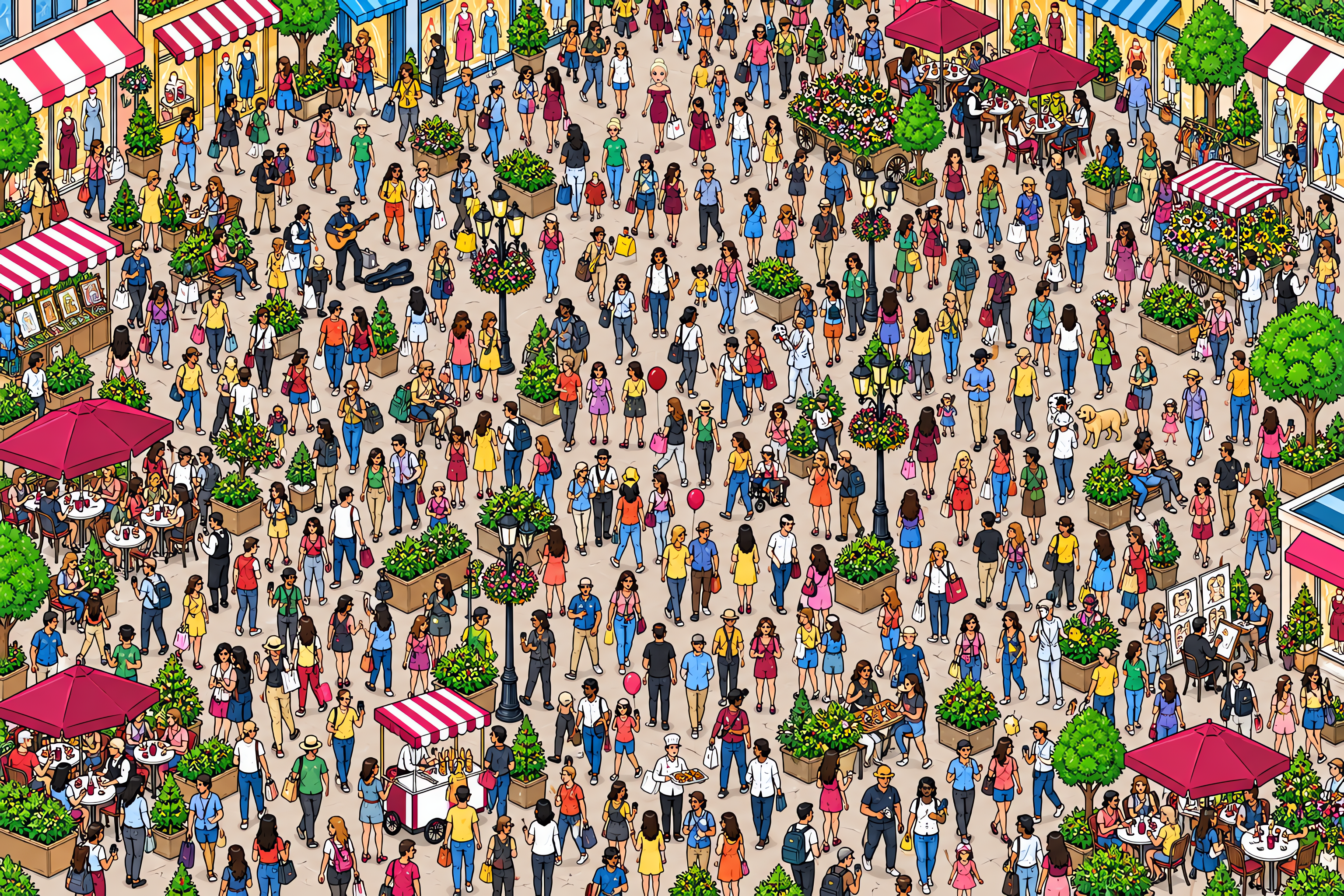 Illustrated crowd scene for Lady Gaga · Shopping street
